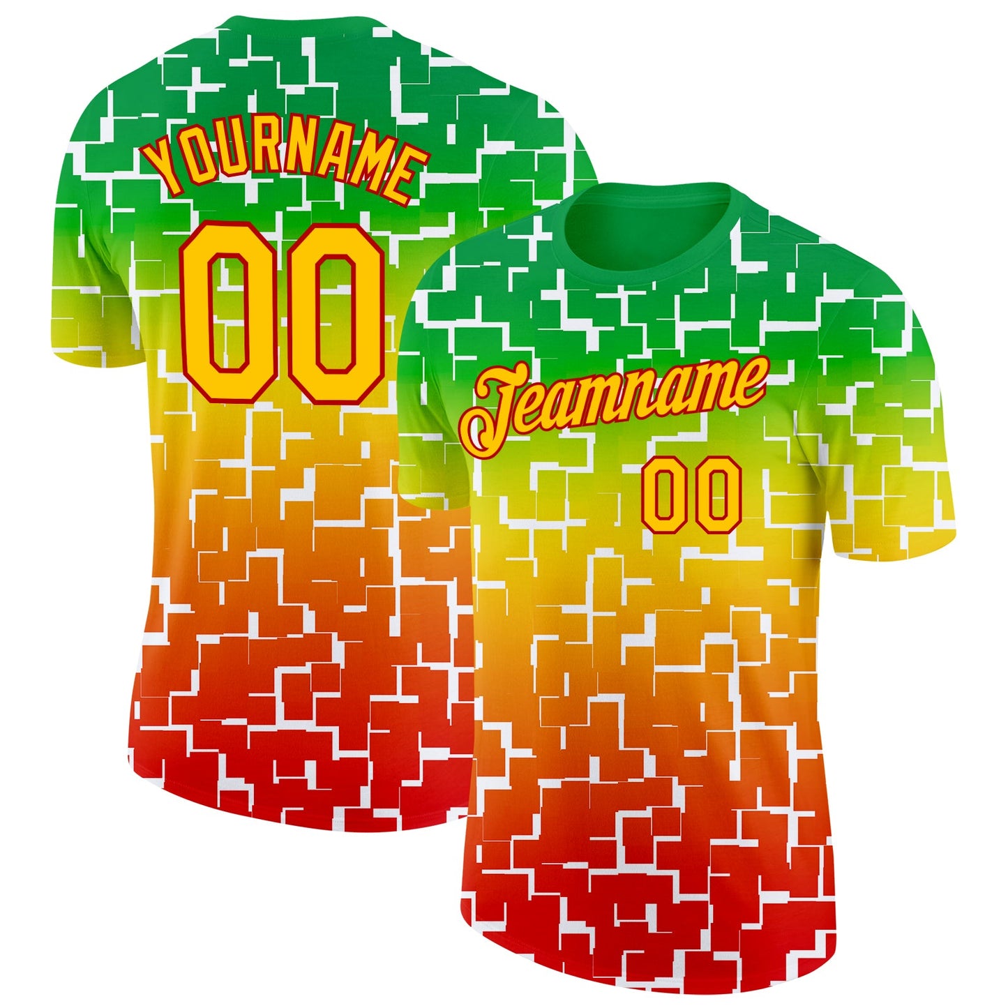 Custom Green Yellow-Red 3D Pattern Design Black History Month Performance T-Shirt - Main View