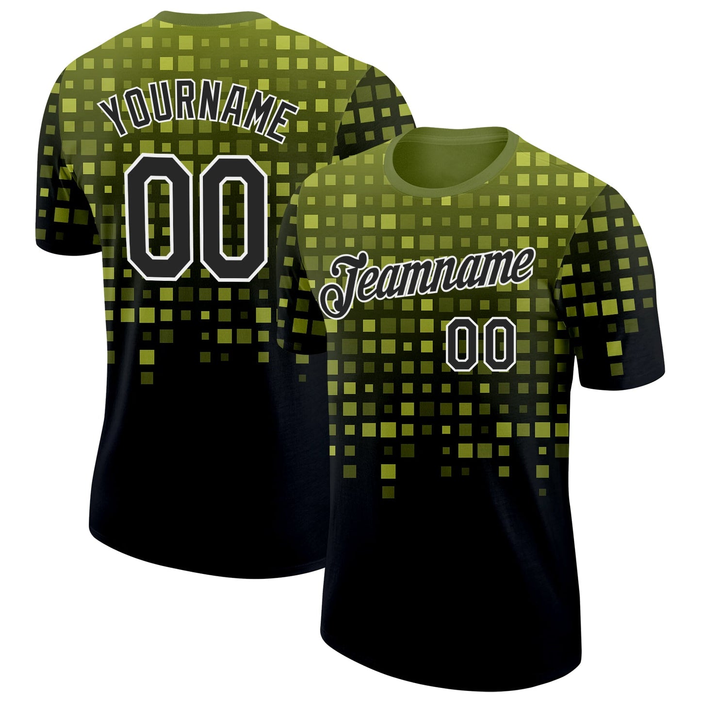Custom Green Black-White Geometric Digital Mosaic Performance T-Shirt - Main View