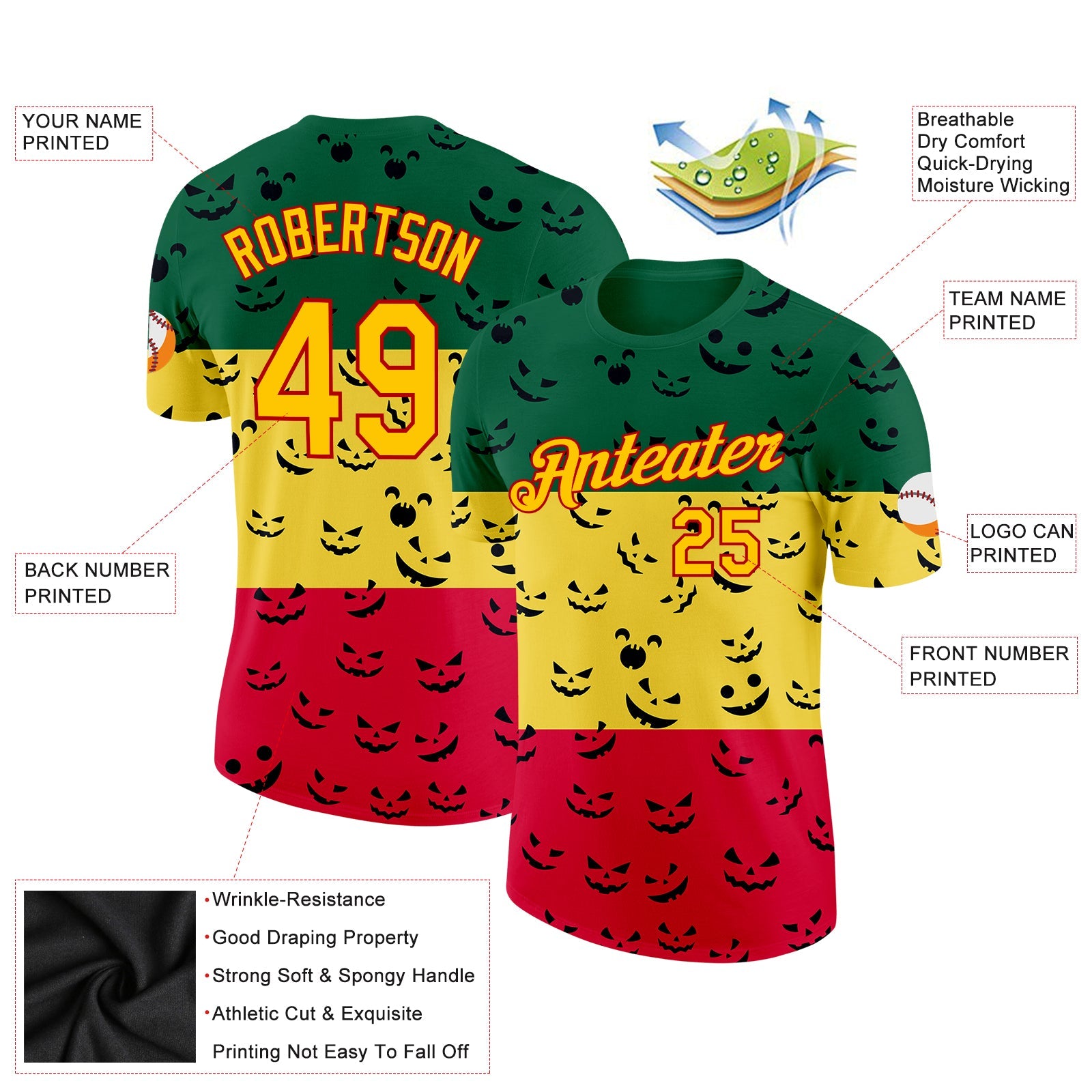 Custom Green Yellow-Red 3D Pattern Design Black History Month Performance T-Shirt view 2