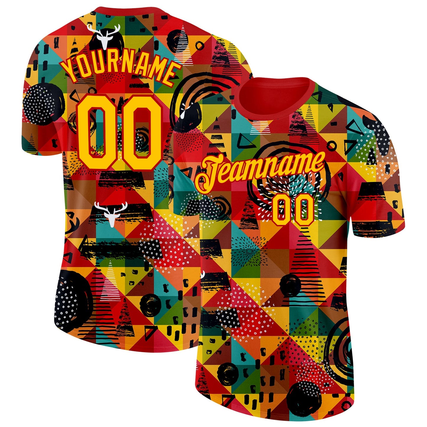 Custom Red Yellow 3D Pattern Design Black History Month Performance T-Shirt - Main View