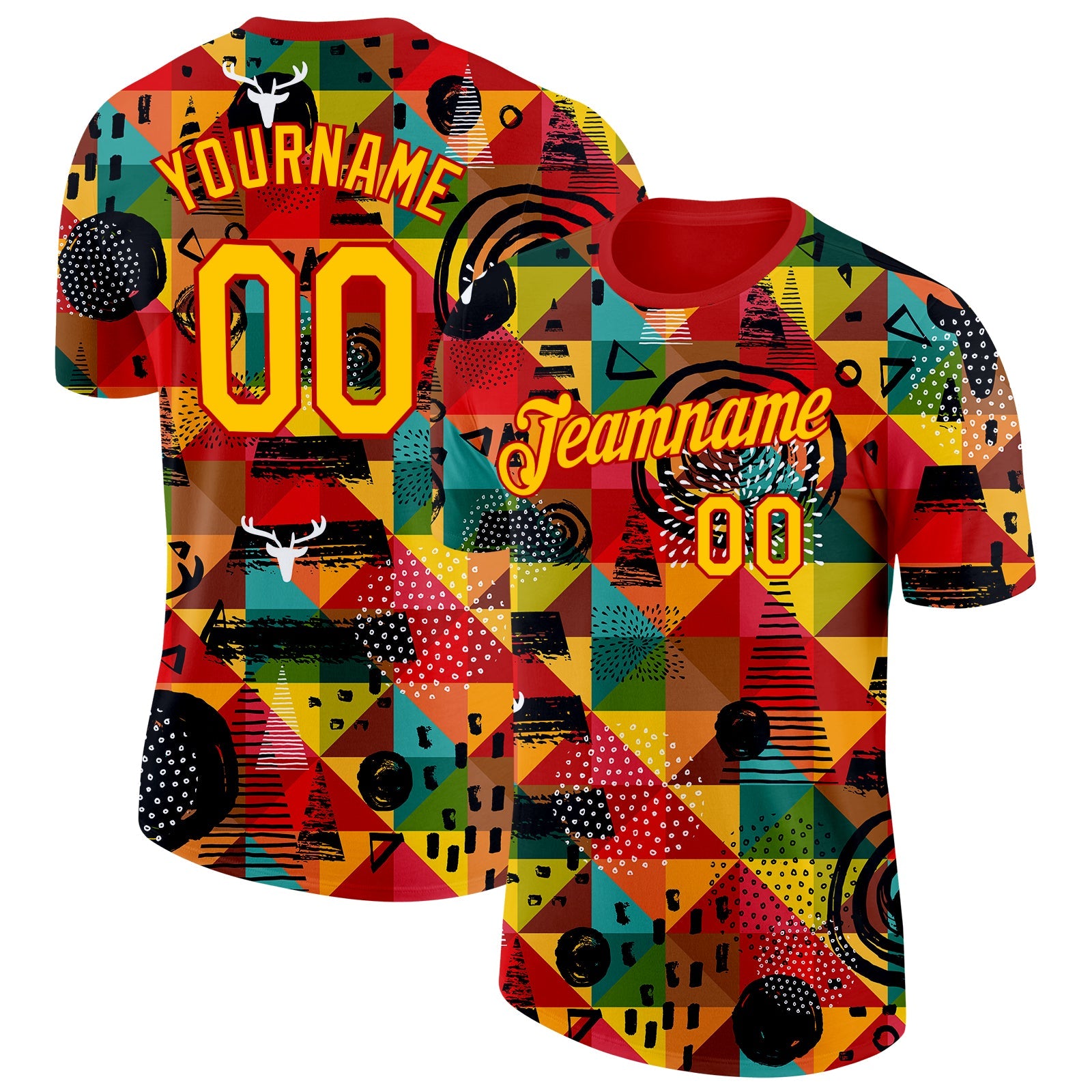 Custom Red Yellow 3D Pattern Design Black History Month Performance T-Shirt - Main View