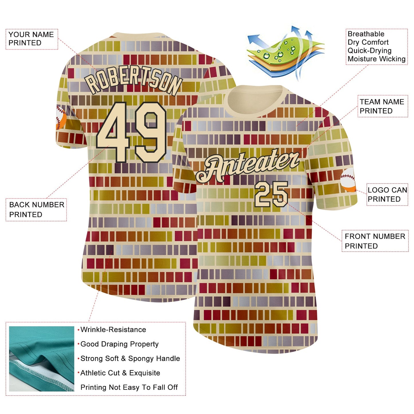 Custom Cream Green-Black Geometric Digital Mosaic Performance T-Shirt view 2