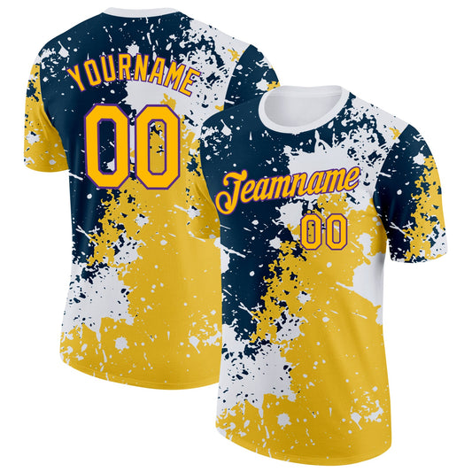 Custom White Yellow Blue-Purple Grunge Paint Splatter Performance T-Shirt - Main View