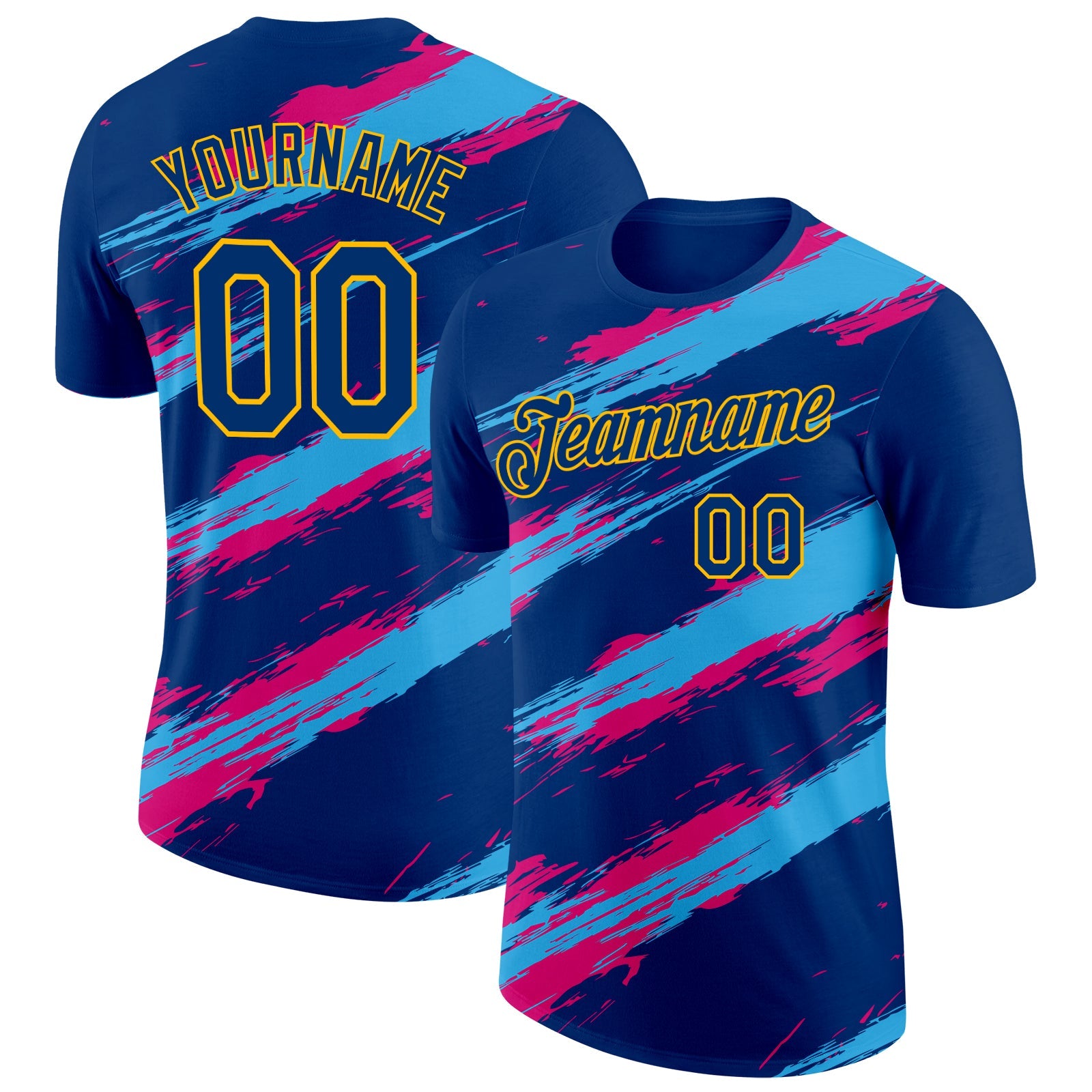 Custom US Navy Blue Pink-Yellow Grunge Paint Splatter Performance T-Shirt - Main View