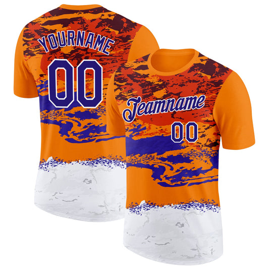 Custom Bay Orange Dark Purple-White Grunge Paint Splatter Performance T-Shirt - Main View