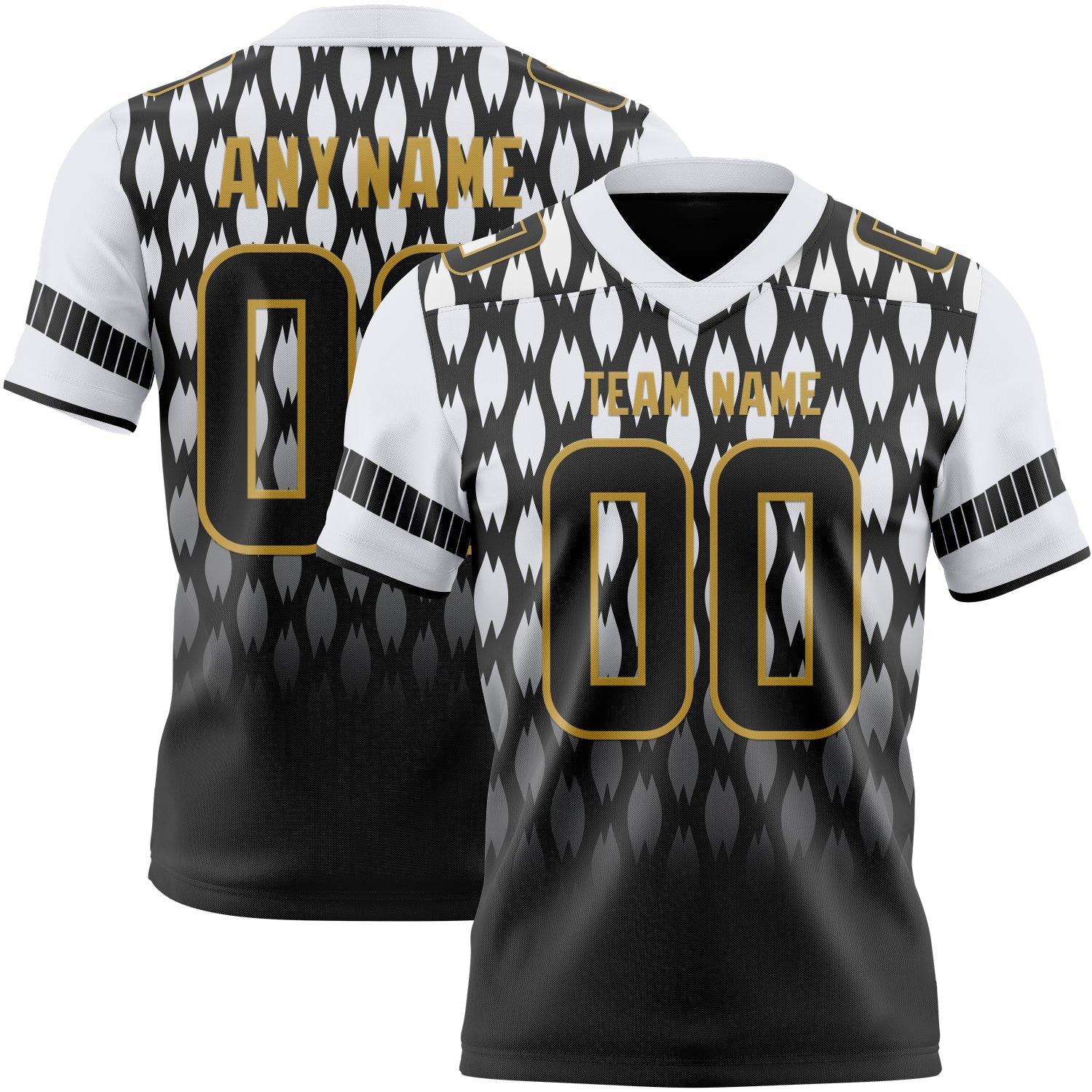 Custom Black White-Old Gold Authentic Geometric Pixel Grid Fade Football Jersey - Main View