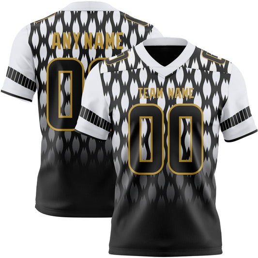 Custom Black White-Old Gold Authentic Geometric Pixel Grid Fade Football Jersey - Main View