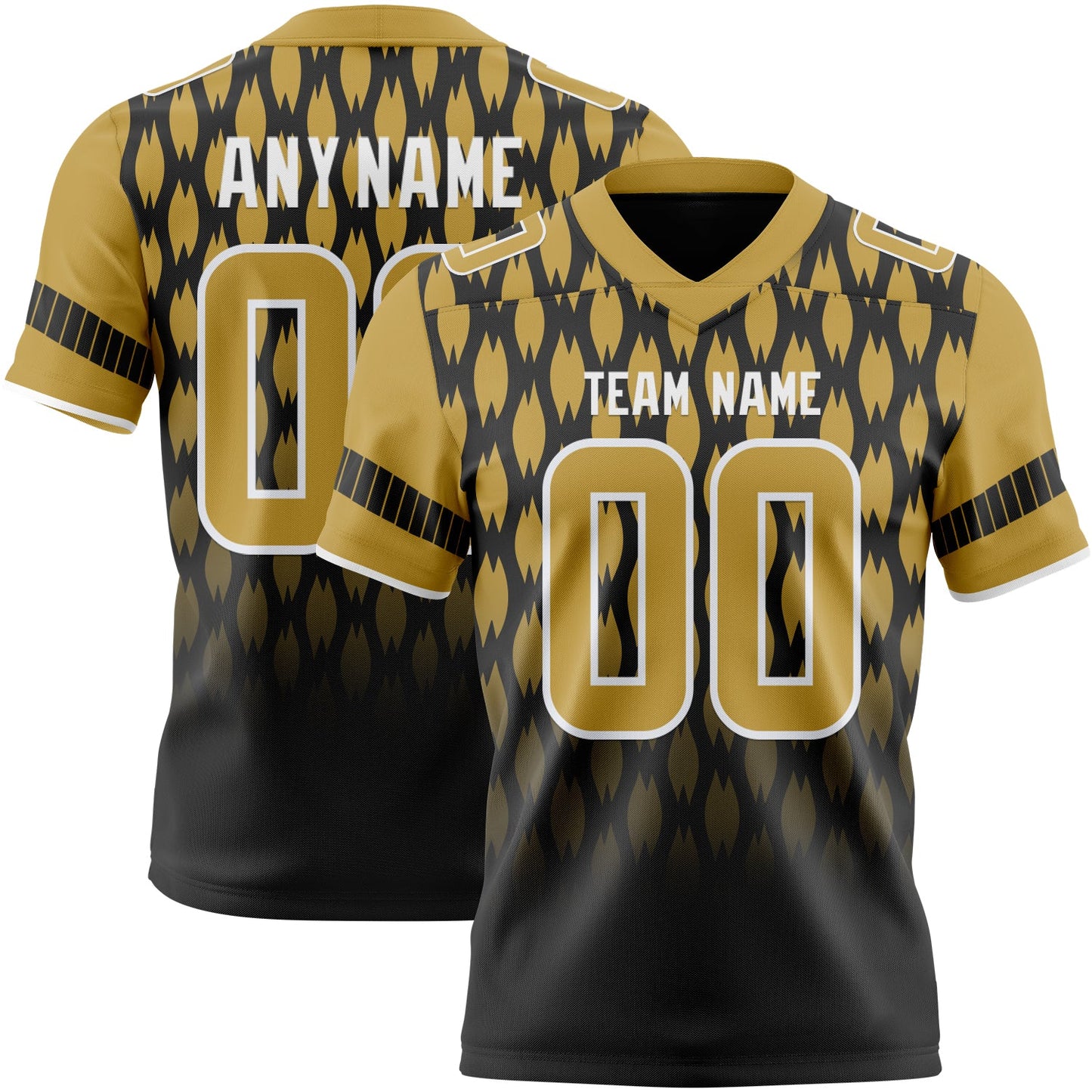 Custom Black Old Gold-White Authentic Geometric Pixel Grid Fade Football Jersey - Main View