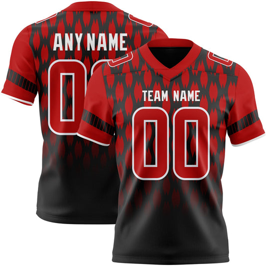 Custom Black Red-White Authentic Geometric Pixel Grid Fade Football Jersey - Main View