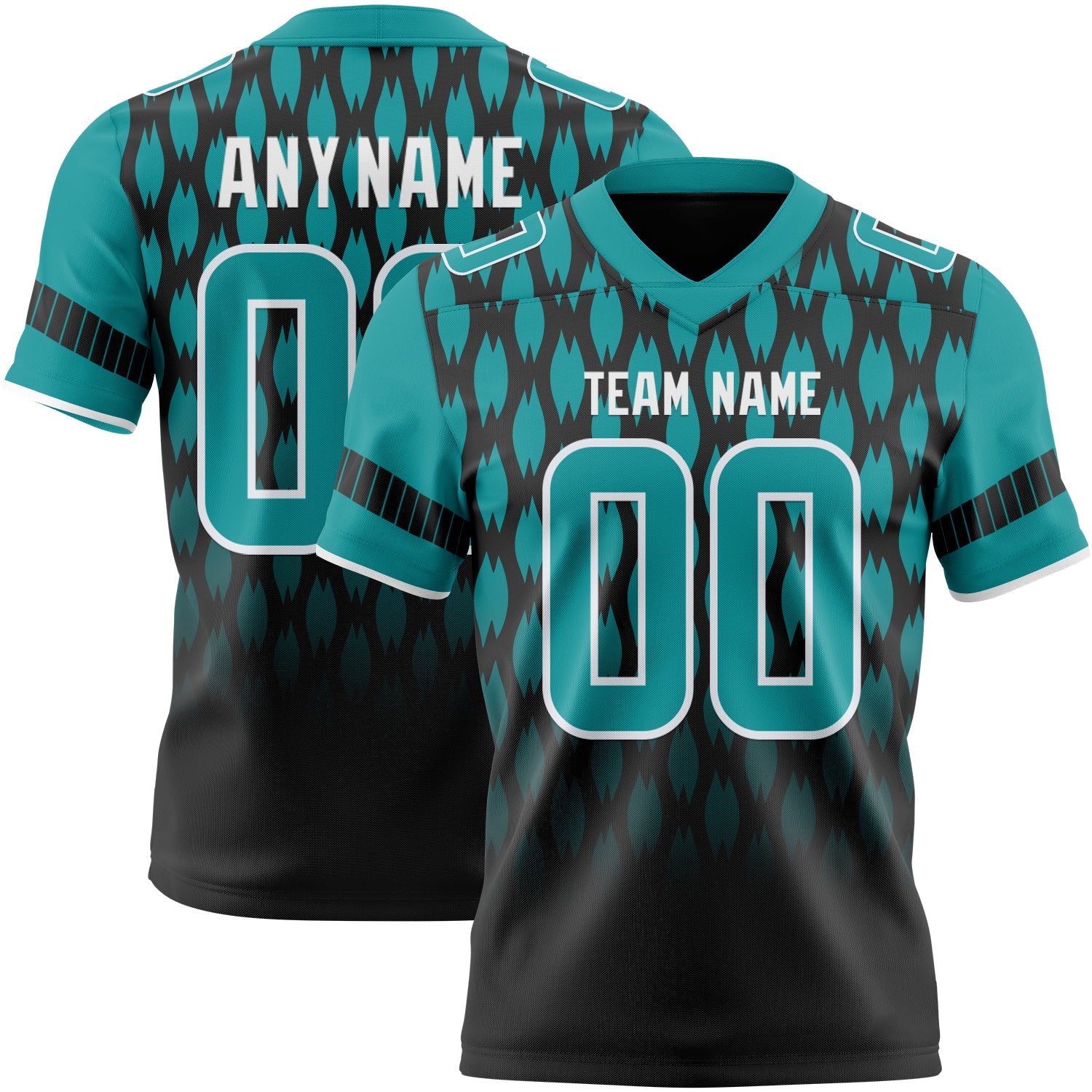 Custom Black Teal-White Authentic Geometric Pixel Grid Fade Football Jersey - Main View