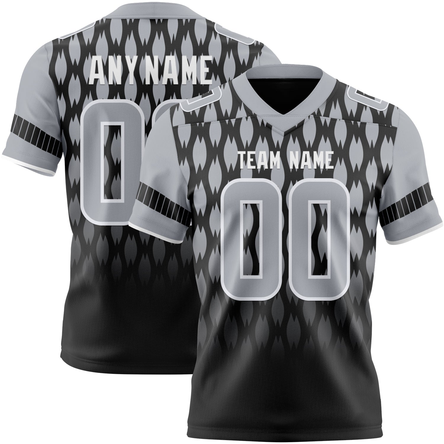 Custom Black Gray-White Authentic Geometric Pixel Grid Fade Football Jersey - Main View