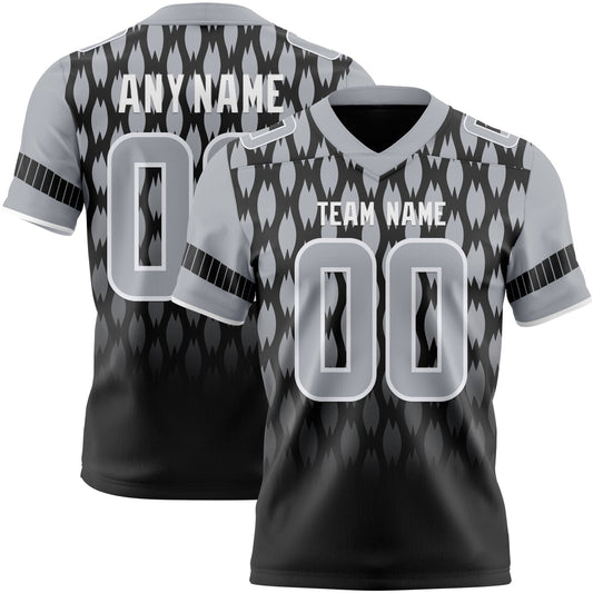 Custom Black Gray-White Authentic Geometric Pixel Grid Fade Football Jersey - Main View