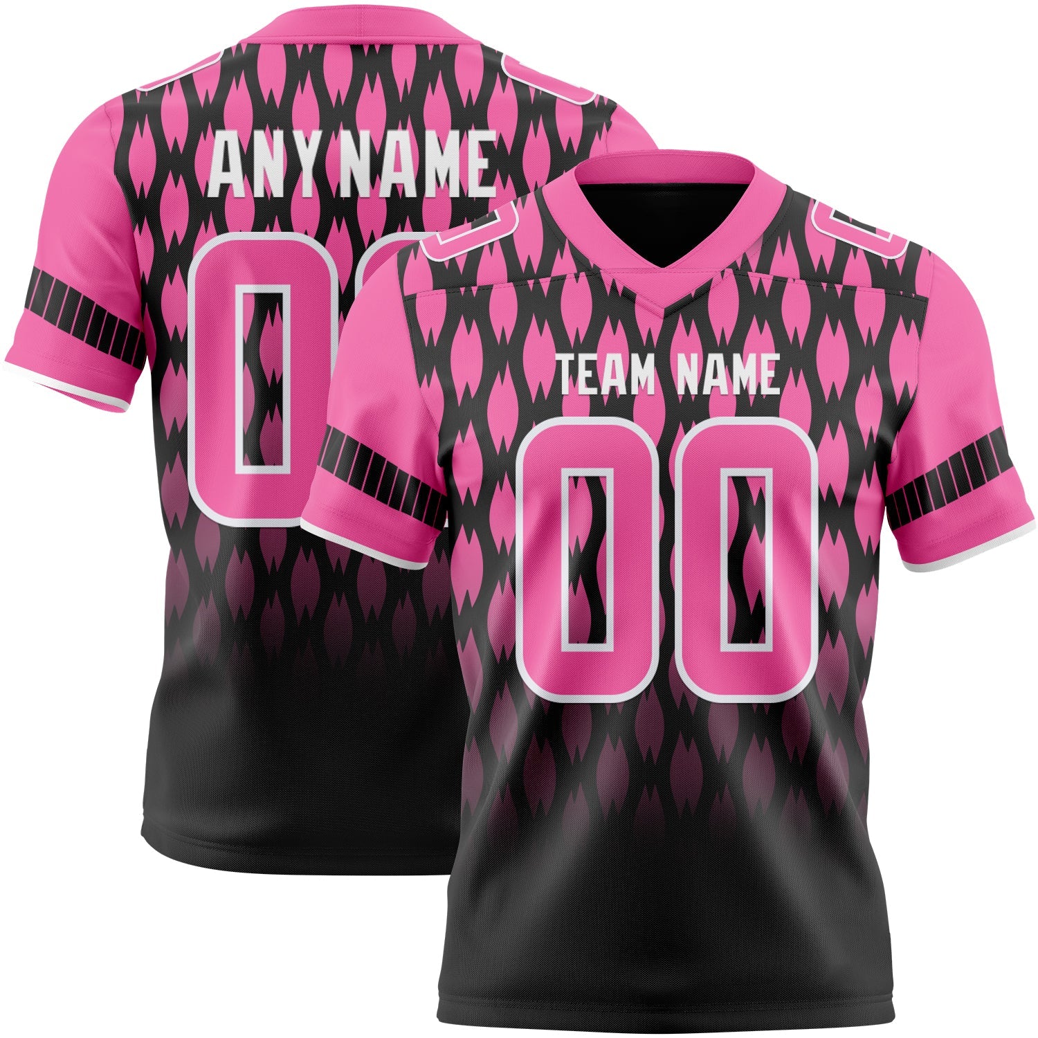 Custom Black Pink-White Authentic Geometric Pixel Grid Fade Football Jersey - Main View