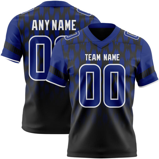 Custom Black Royal-White Authentic Geometric Pixel Grid Fade Football Jersey - Main View