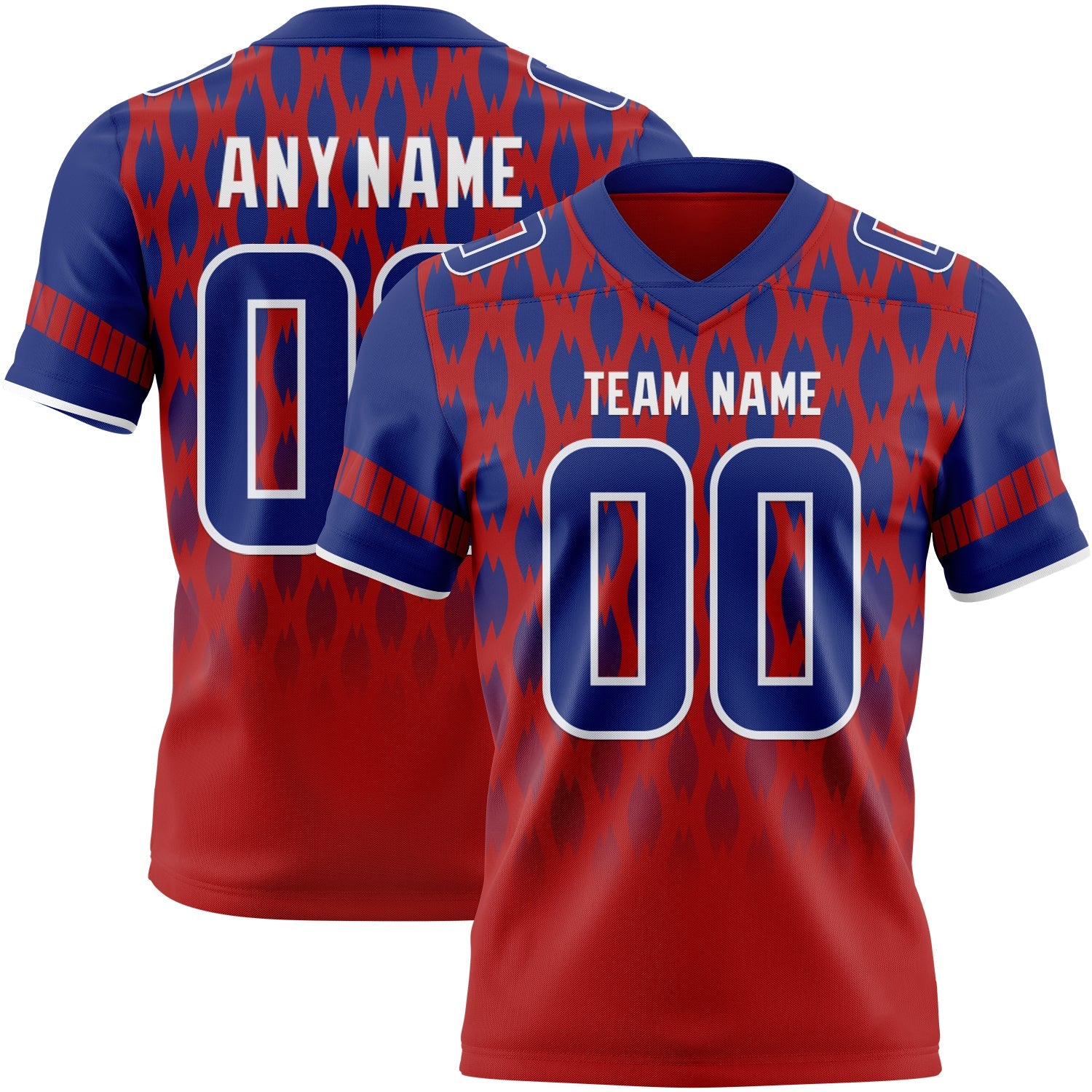 Custom Red Royal-White Authentic Geometric Pixel Grid Fade Football Jersey - Main View