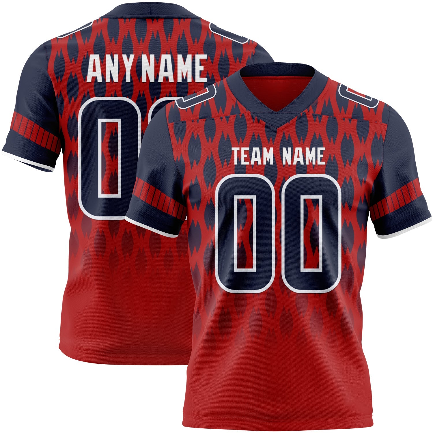Custom Red Navy-White Authentic Geometric Pixel Grid Fade Football Jersey - Main View