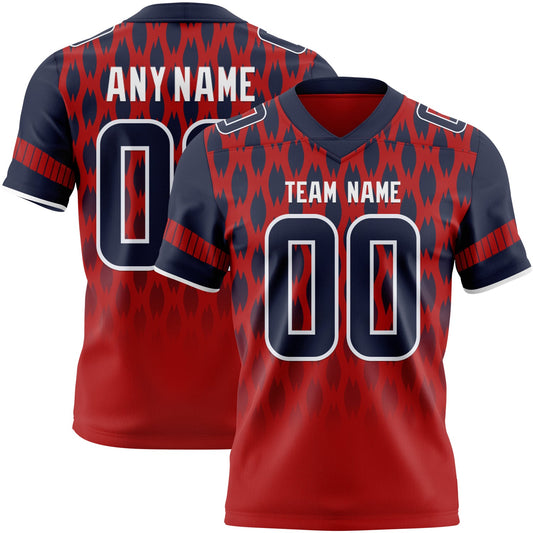 Custom Red Navy-White Authentic Geometric Pixel Grid Fade Football Jersey - Main View