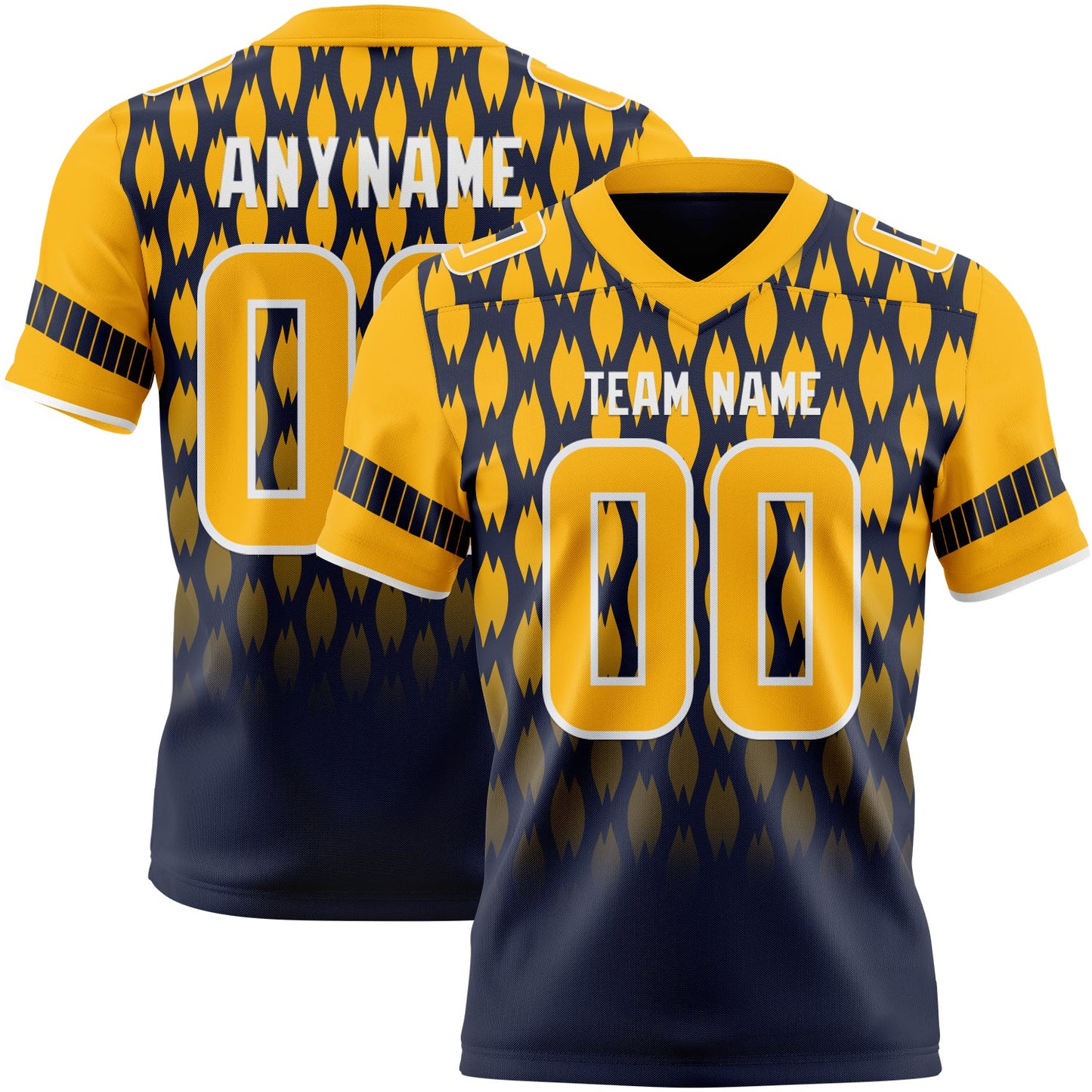 Custom Navy Gold-White Authentic Geometric Pixel Grid Fade Football Jersey - Main View