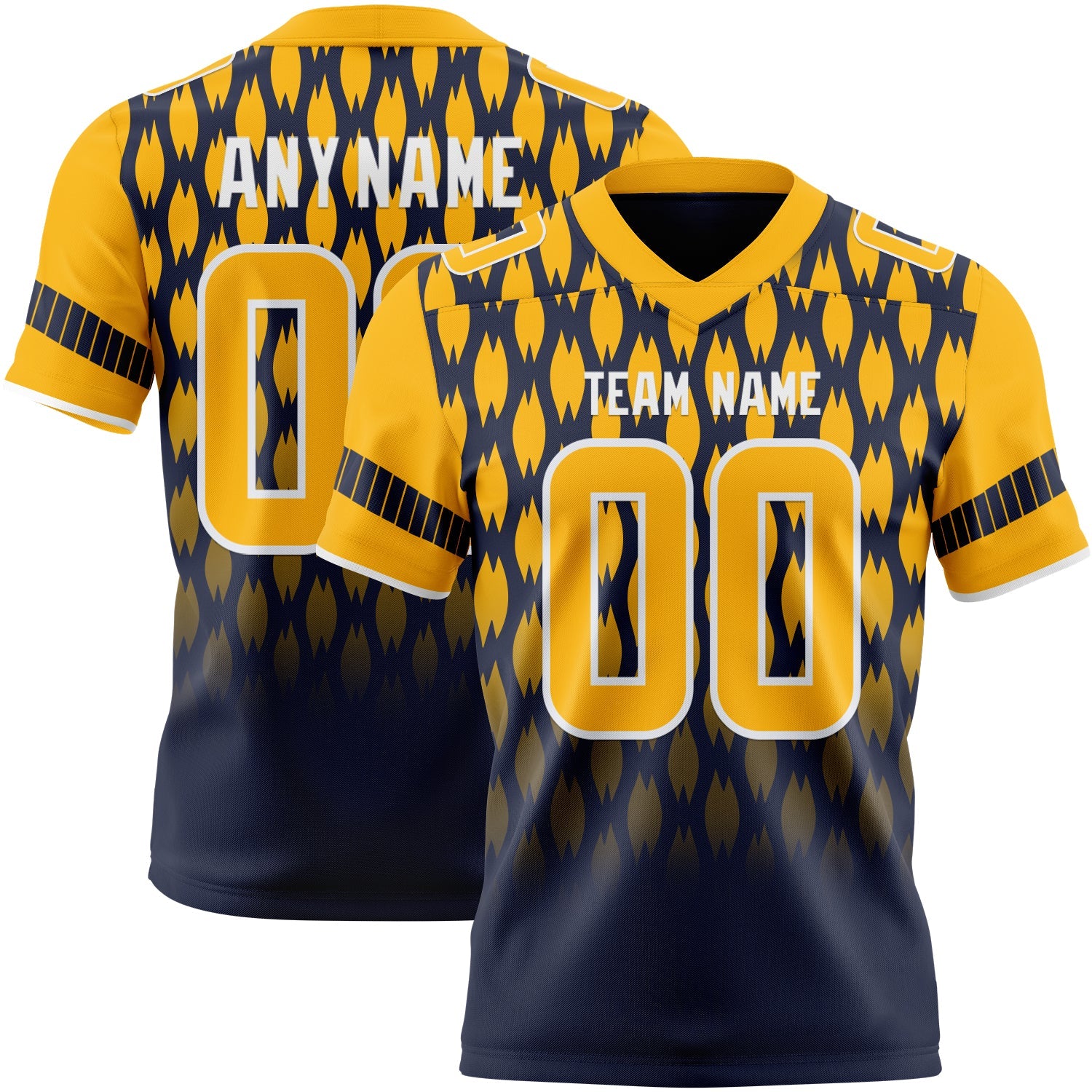 Custom Navy Gold-White Authentic Geometric Pixel Grid Fade Football Jersey - Main View