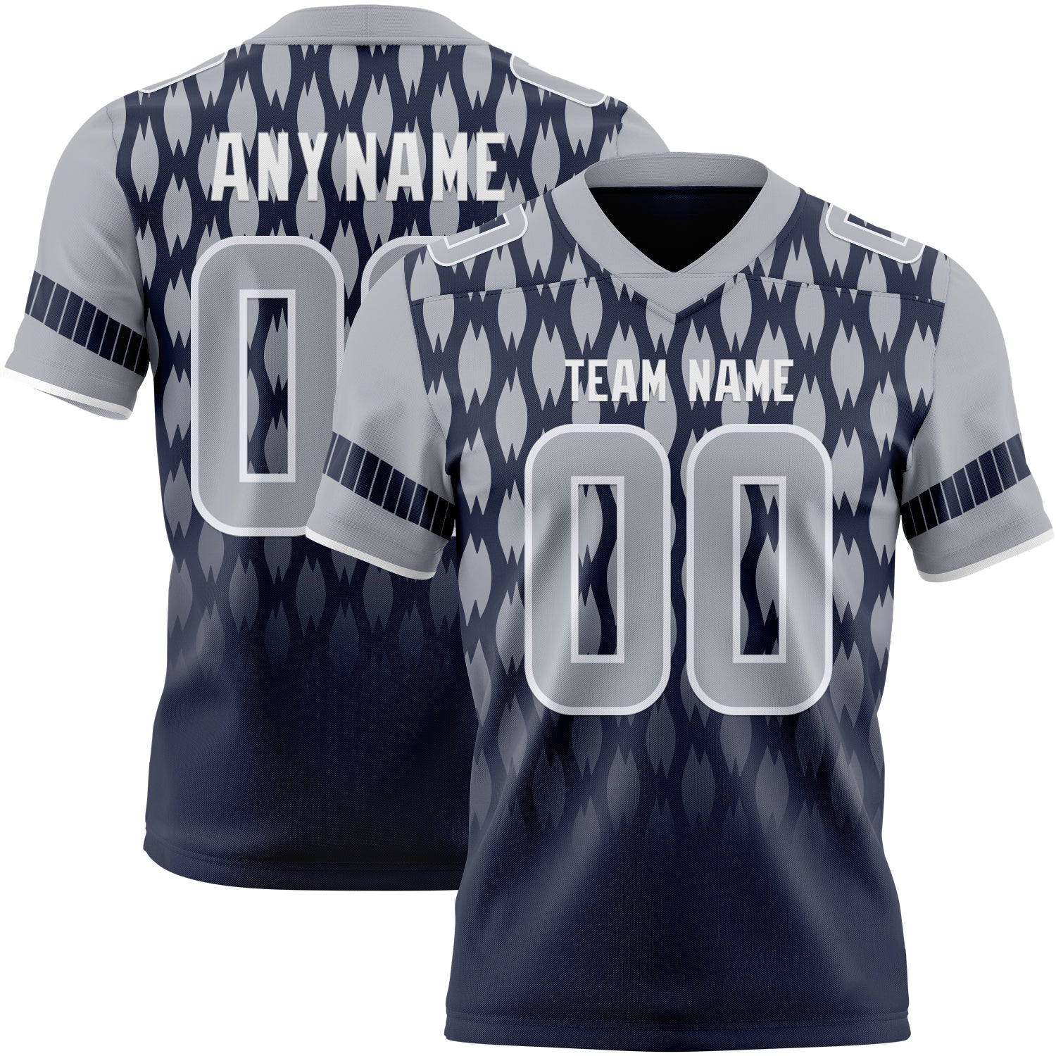 Custom Navy Gray-White Authentic Geometric Pixel Grid Fade Football Jersey - Main View