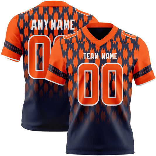 Custom Navy Orange-White Authentic Geometric Pixel Grid Fade Football Jersey - Main View