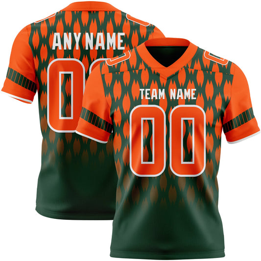Custom Green Orange-White Authentic Geometric Pixel Grid Fade Football Jersey - Main View