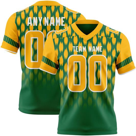 Custom Kelly Green Gold-White Authentic Geometric Pixel Grid Fade Football Jersey - Main View