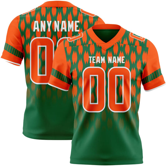 Custom Kelly Green Orange-White Authentic Geometric Pixel Grid Fade Football Jersey - Main View