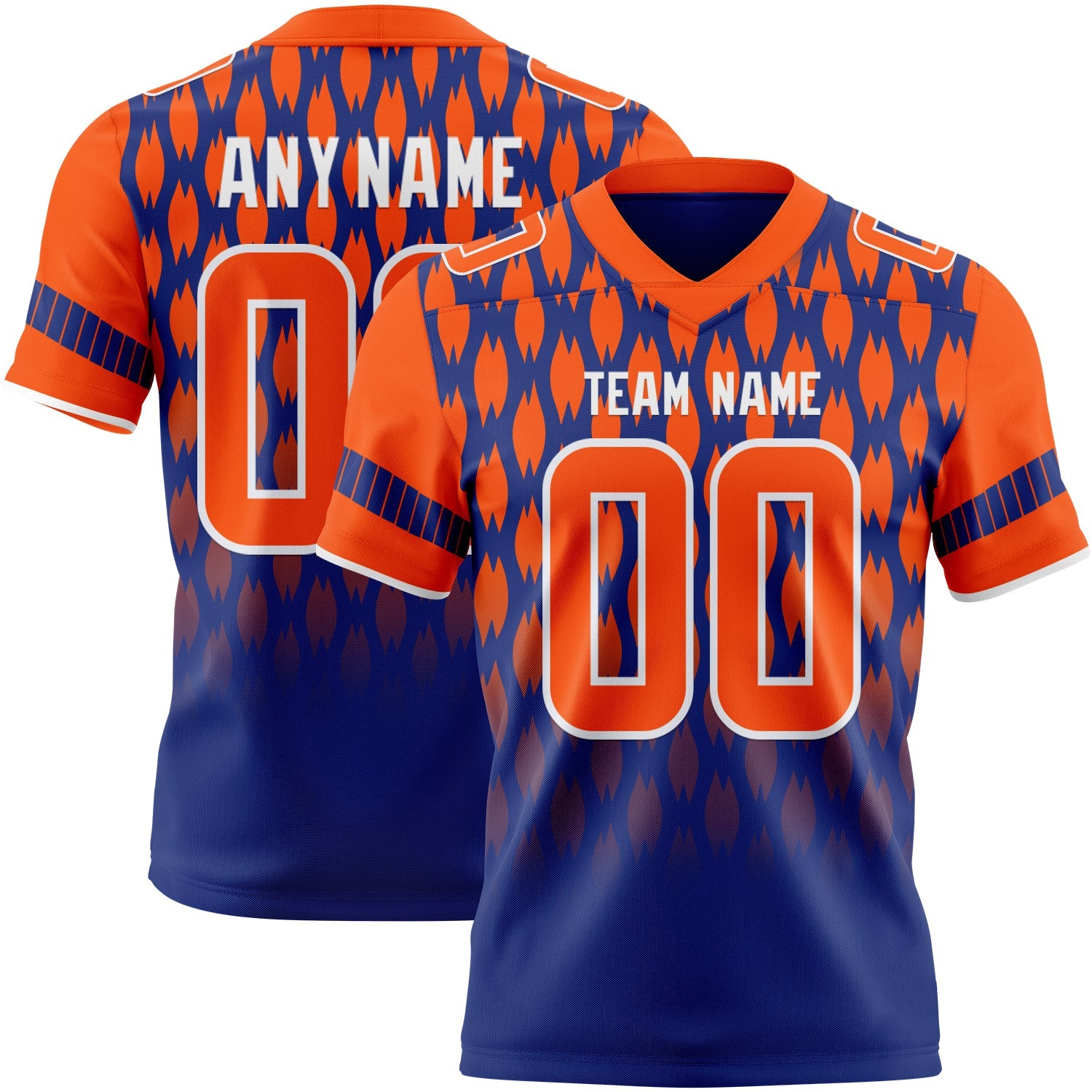 Custom Royal Orange-White Authentic Geometric Pixel Grid Fade Football Jersey - Main View