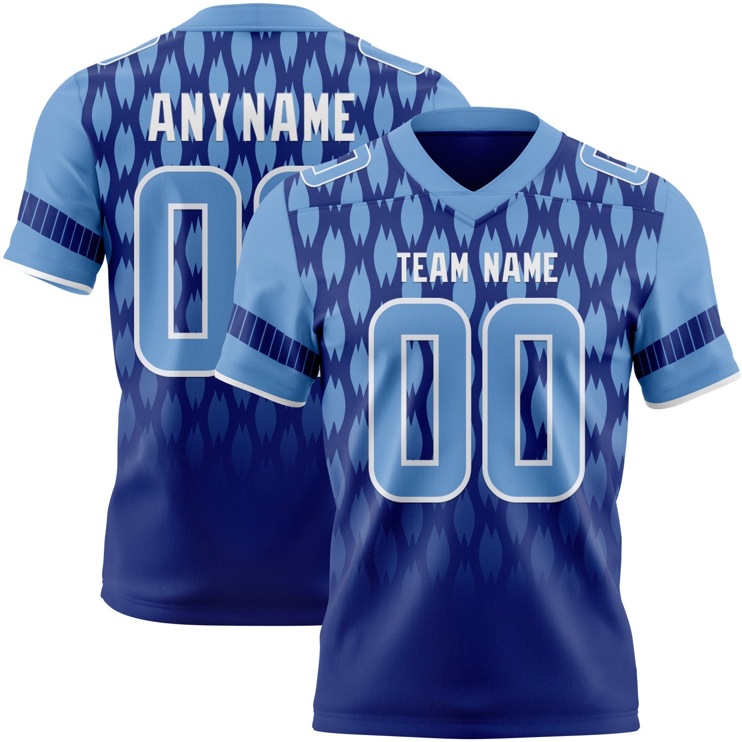 Custom Royal Light Blue-White Authentic Geometric Pixel Grid Fade Football Jersey - Main View