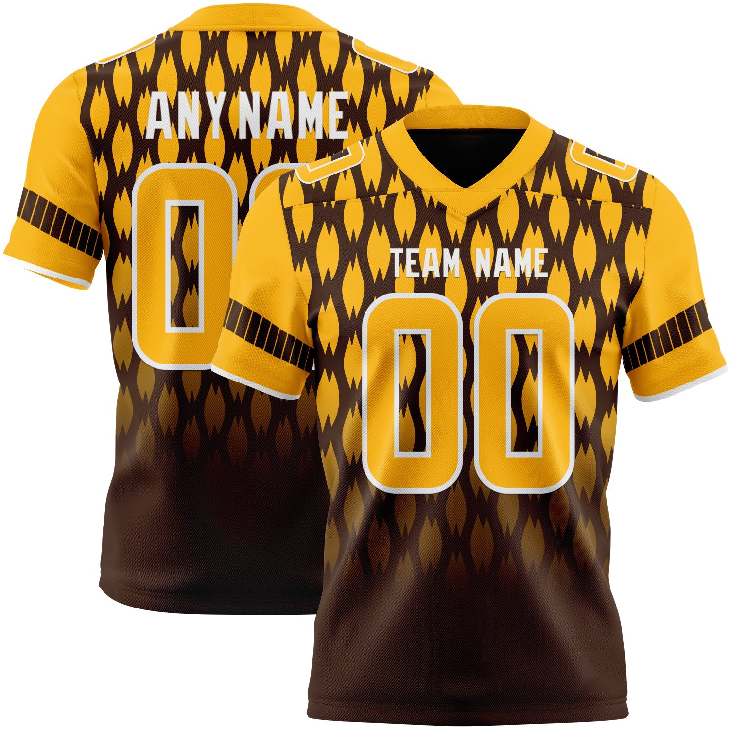 Custom Brown Gold-White Authentic Geometric Pixel Grid Fade Football Jersey - Main View