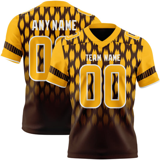Custom Brown Gold-White Authentic Geometric Pixel Grid Fade Football Jersey - Main View