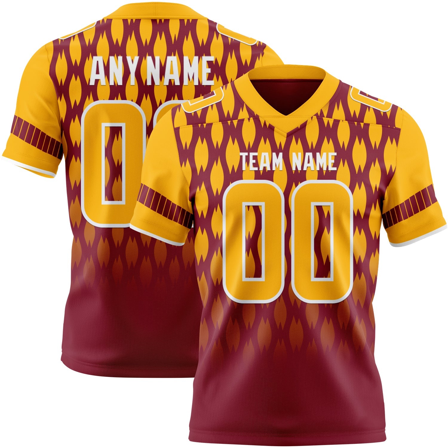 Custom Crimson Gold-White Authentic Geometric Pixel Grid Fade Football Jersey - Main View
