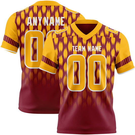 Custom Crimson Gold-White Authentic Geometric Pixel Grid Fade Football Jersey - Main View