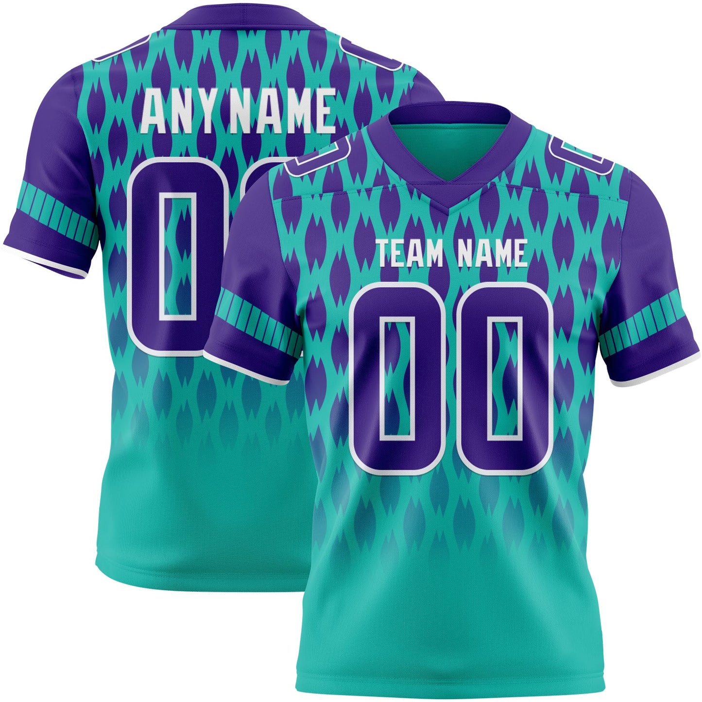Custom Aqua Purple-White Authentic Geometric Pixel Grid Fade Football Jersey - Main View