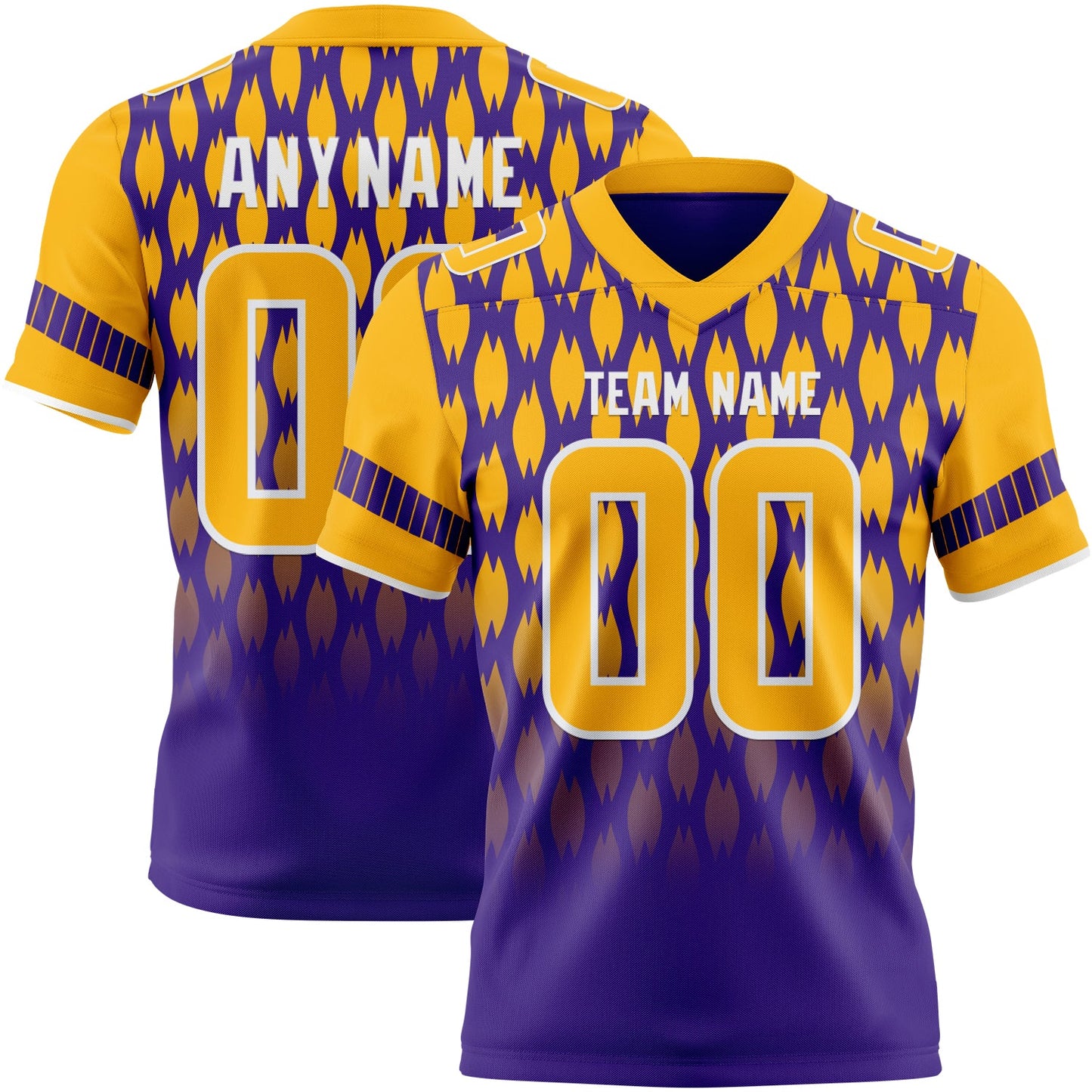 Custom Purple Gold-White Authentic Geometric Pixel Grid Fade Football Jersey - Main View