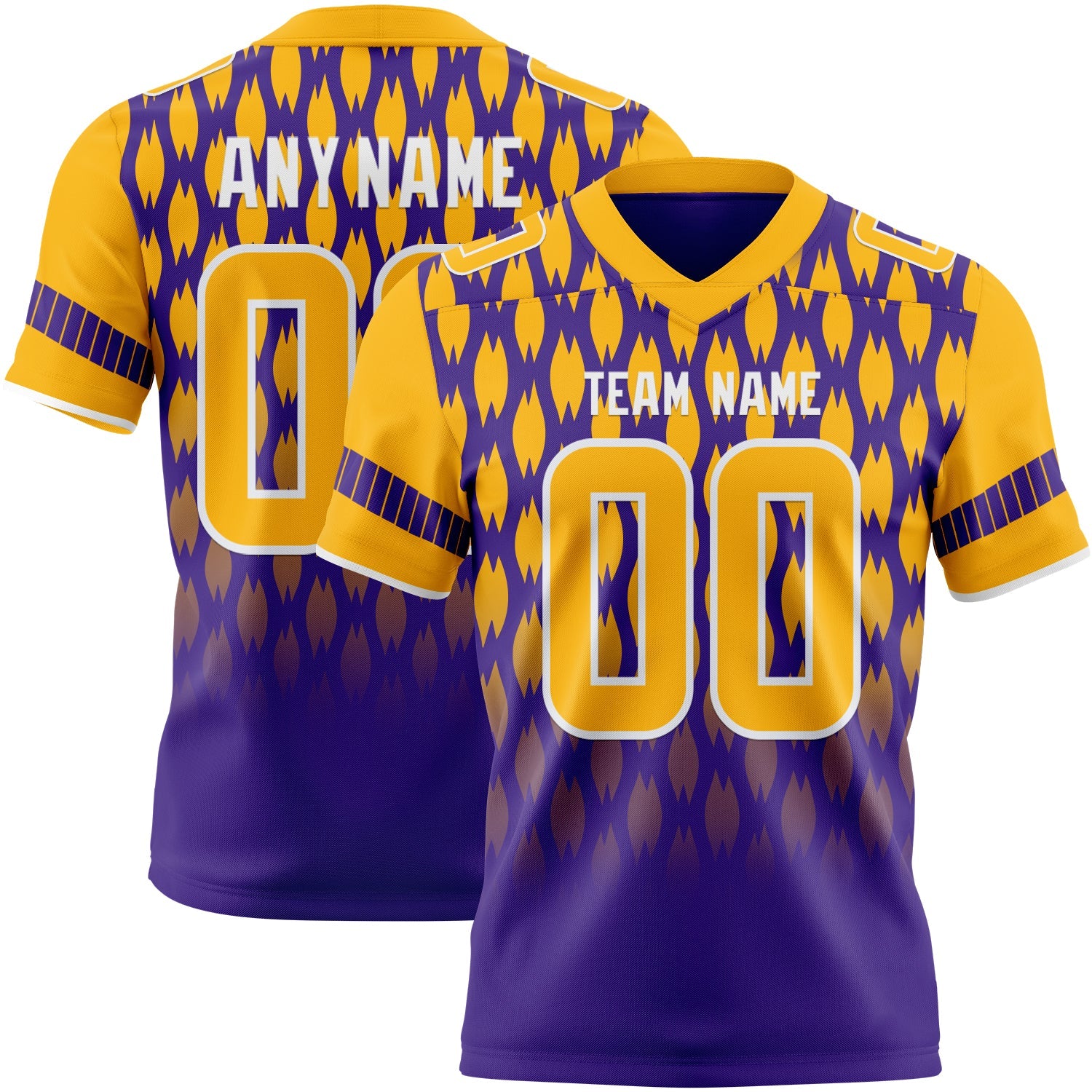 Custom Purple Gold-White Authentic Geometric Pixel Grid Fade Football Jersey - Main View
