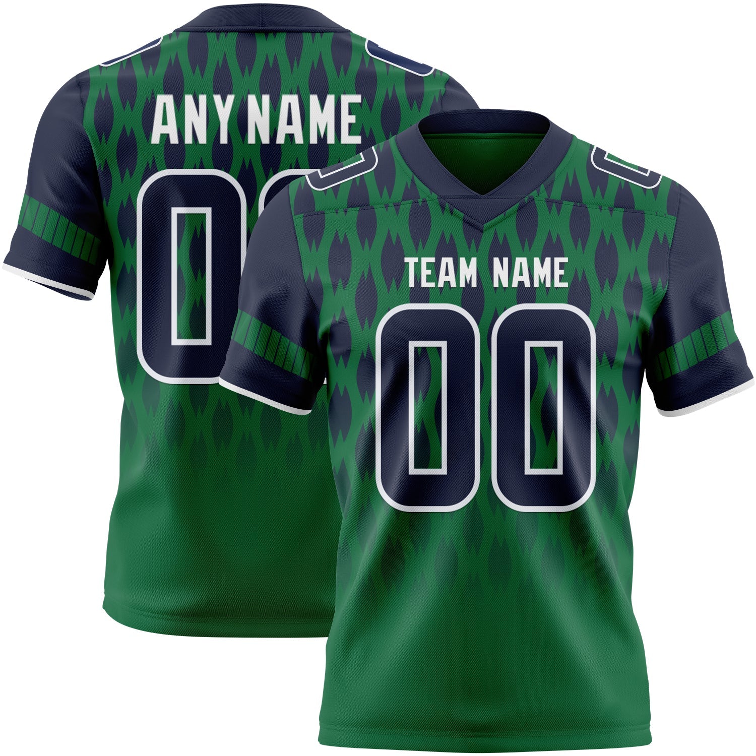Custom Kelly Green Navy-White Authentic Geometric Pixel Grid Fade Football Jersey - Main View