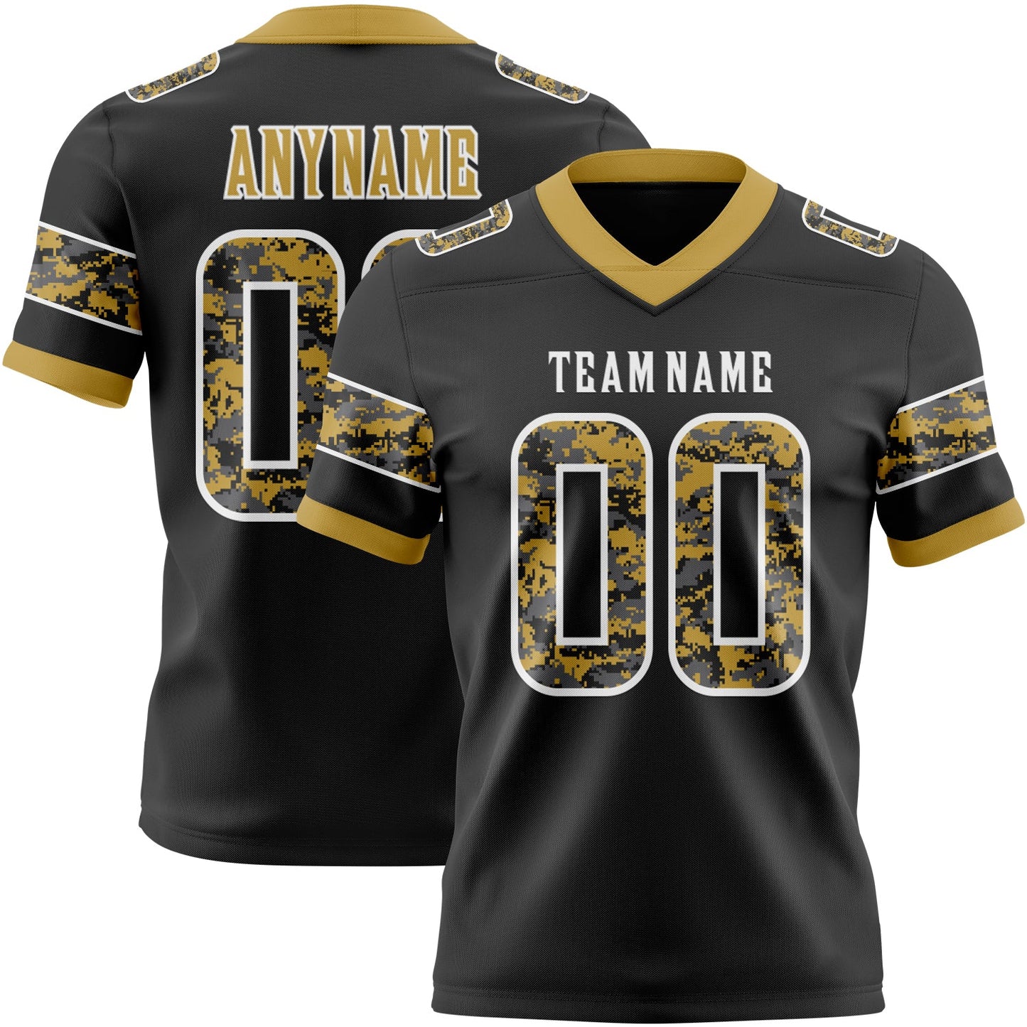 Custom Black Camo White-Old Gold Authentic Digital Camouflage Panel Football Jersey - Main View