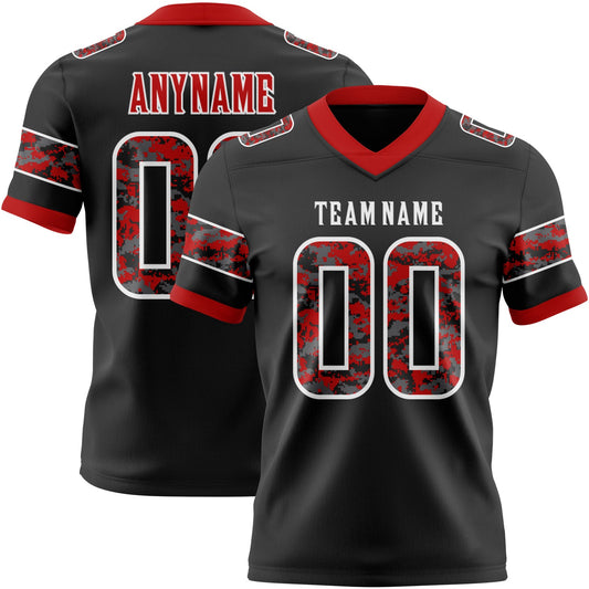 Custom Black Camo White-Red Authentic Digital Camouflage Panel Football Jersey - Main View