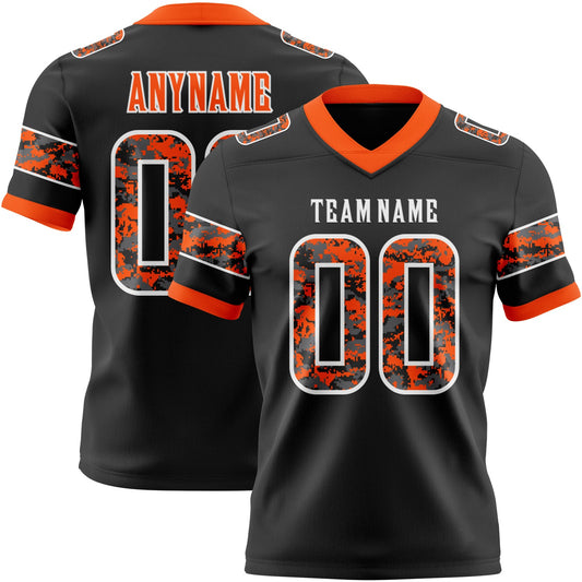 Custom Black Camo White-Orange Authentic Digital Camouflage Panel Football Jersey - Main View