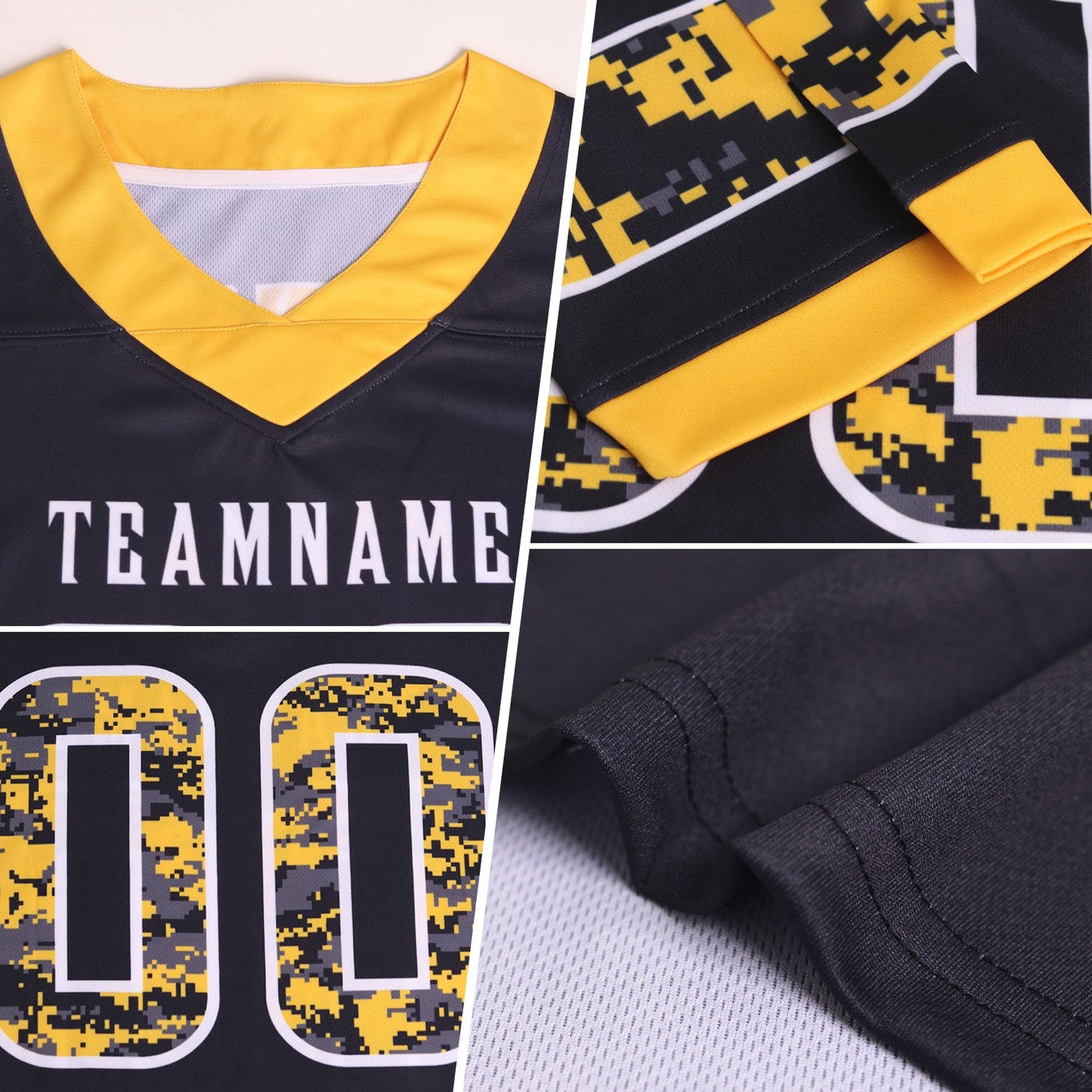 Custom Black Camo Light Blue-Pink Authentic Digital Camouflage Panel Football Jersey view 2
