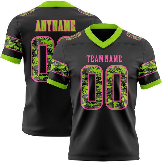 Custom Black Camo Pink-Neon Green Authentic Digital Camouflage Panel Football Jersey - Main View