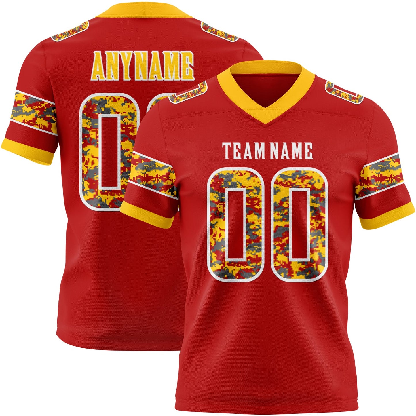 Custom Red Camo White-Gold Authentic Digital Camouflage Panel Football Jersey - Main View