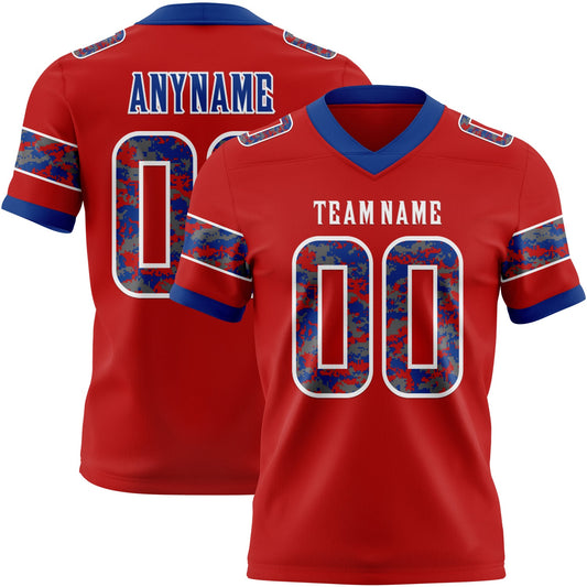 Custom Red Camo White-Royal Authentic Digital Camouflage Panel Football Jersey - Main View