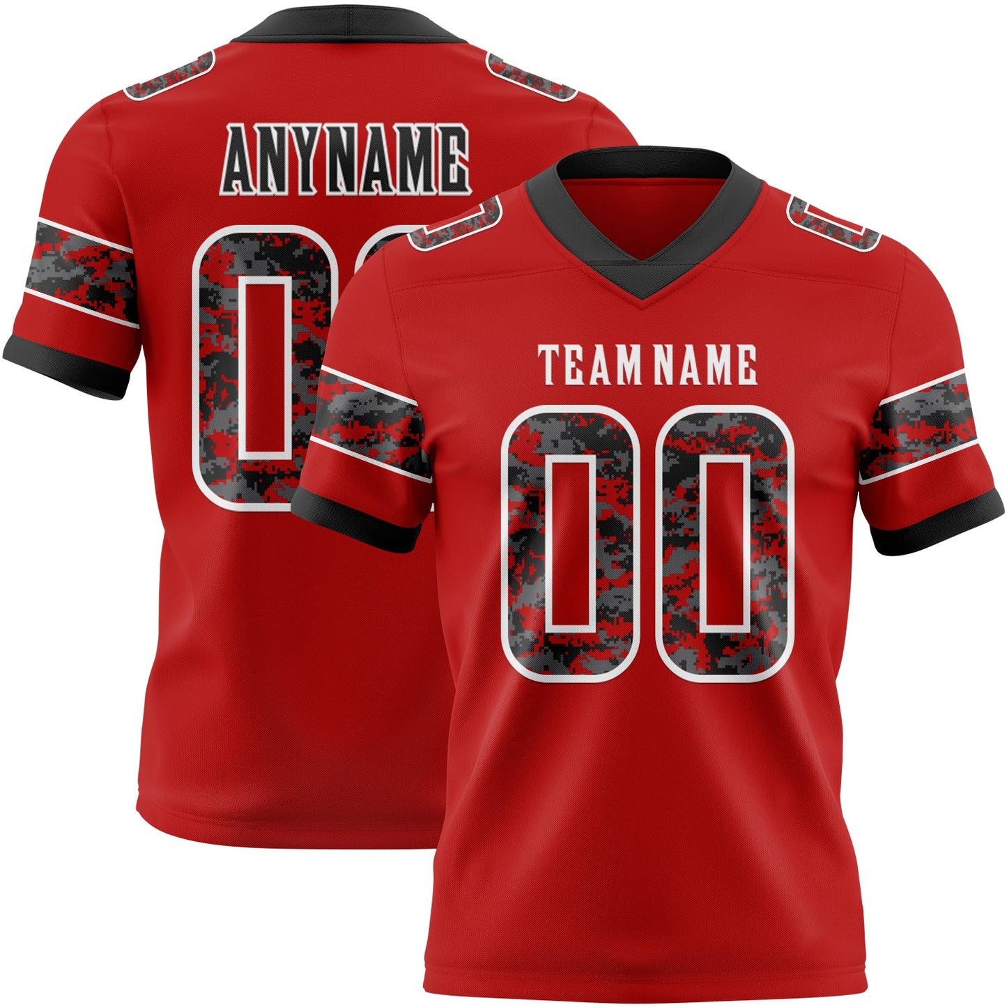 Custom Red Camo White-Black Authentic Digital Camouflage Panel Football Jersey - Main View