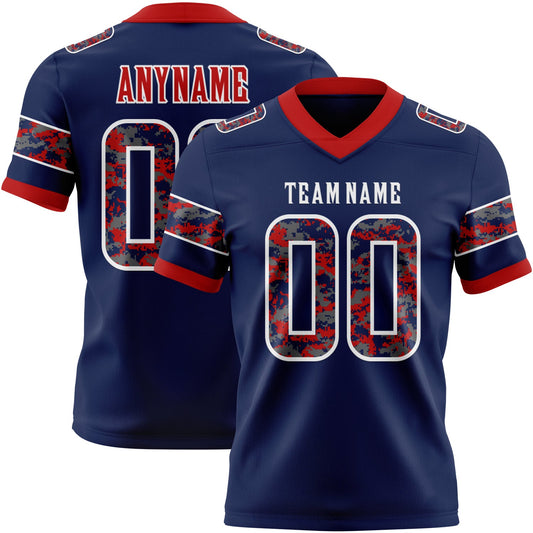 Custom Navy Camo White-Red Authentic Digital Camouflage Panel Football Jersey - Main View