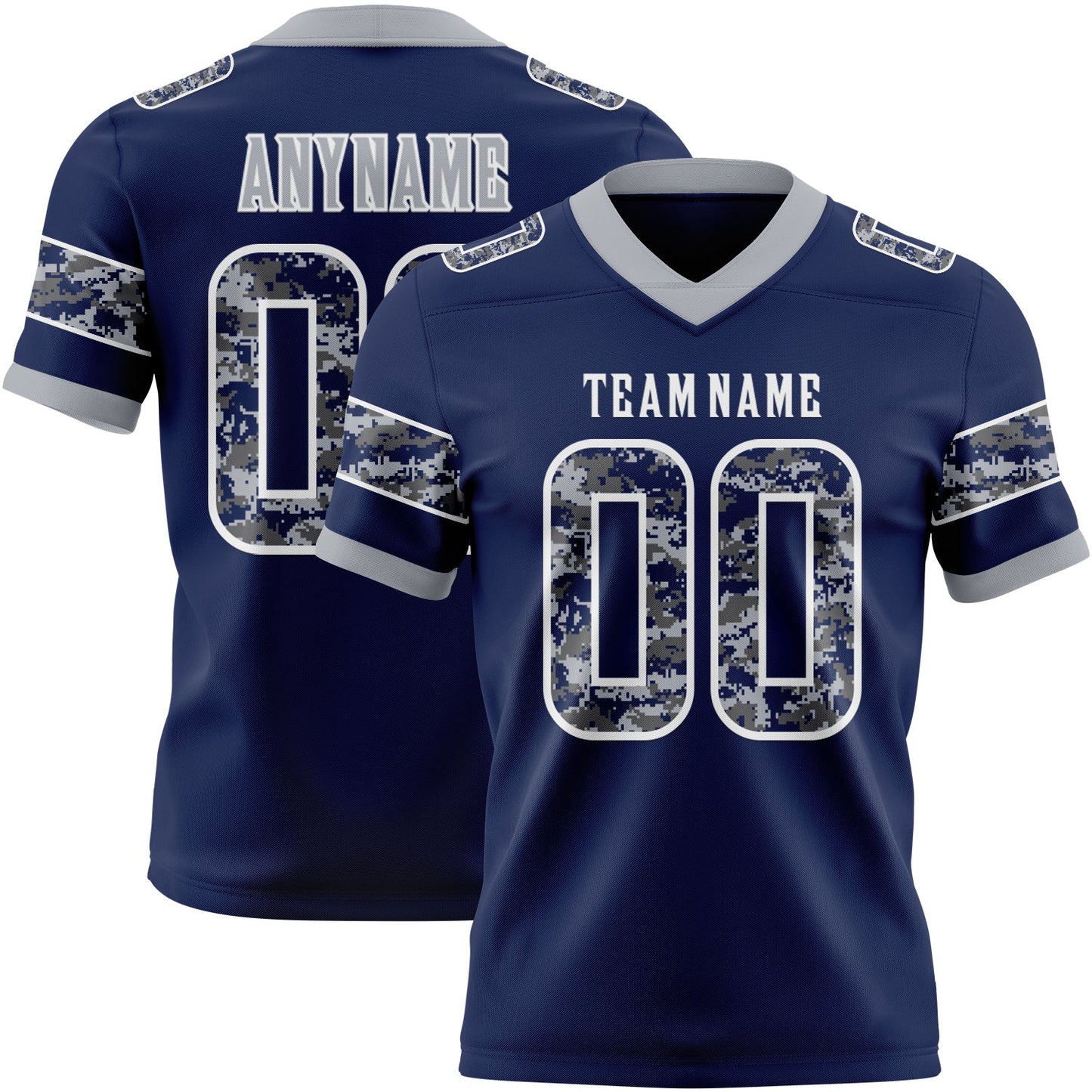 Custom Navy Camo White-Gray Authentic Digital Camouflage Panel Football Jersey - Main View