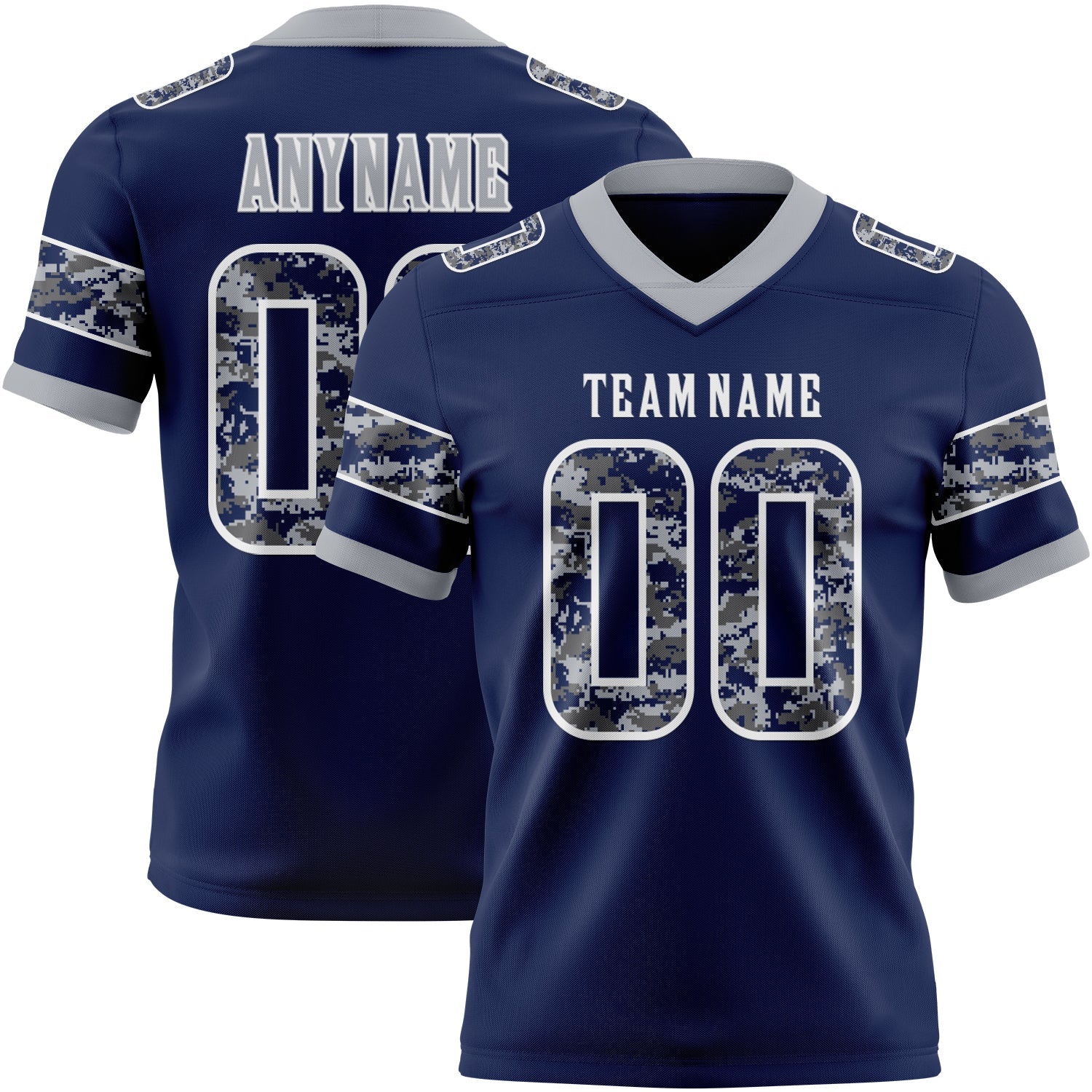 Custom Navy Camo White-Gray Authentic Digital Camouflage Panel Football Jersey - Main View