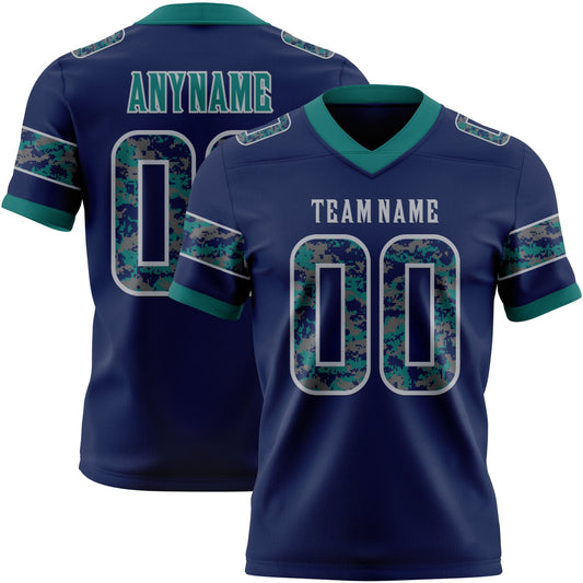Custom Navy Camo Gray-Teal Authentic Digital Camouflage Panel Football Jersey - Main View